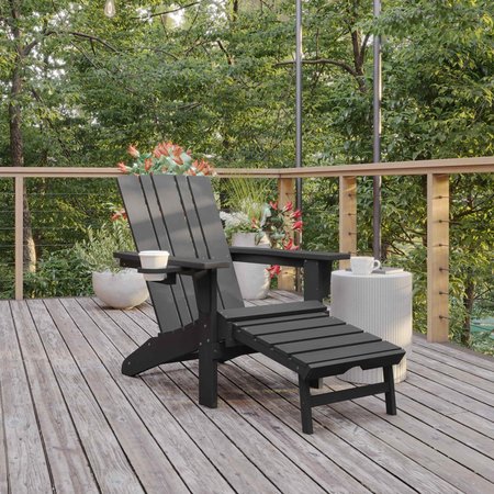 FLASH FURNITURE Gray Adirondack Chair with Ottoman and Cupholder LE-HMP-1045-110-GY-GG